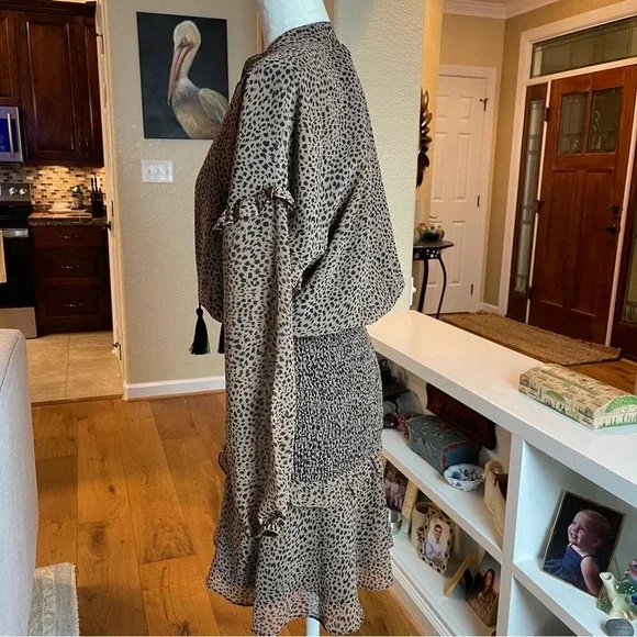 Aqua Printed Ruffle Mini Dress Brown Leopard Print Bloomingdale’s Size S - Picture 9 of 16